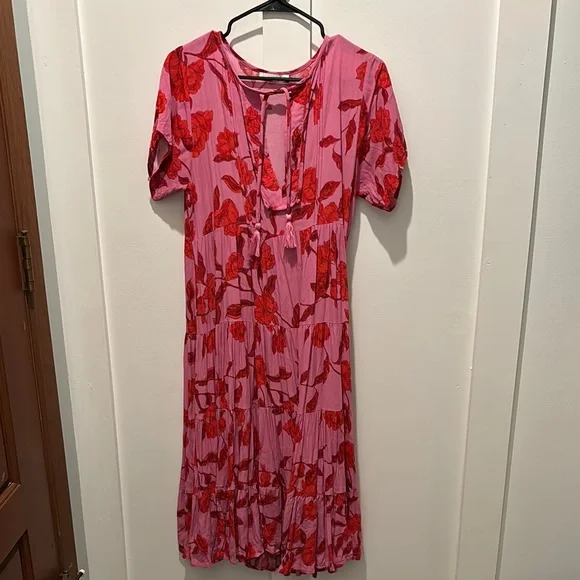 Karlie Stellar Pink and Red Floral Tiered Midi Dress - Picture 3 of 8